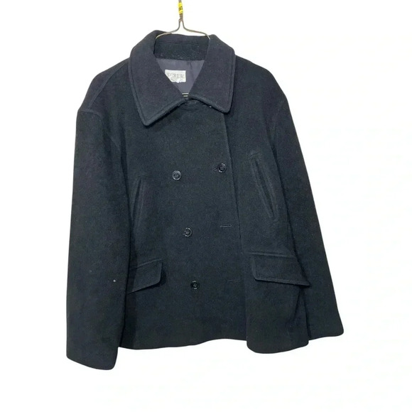 J Crew Wool Pea Coat Double Breasted Black Classic Military - Picture 3 of 13
